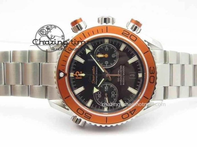 0320 Sophisticated Planet Ocean Master Chronometer Chrono SS OM 1:1 Best Edition Orange On SS Bracelet A 8156